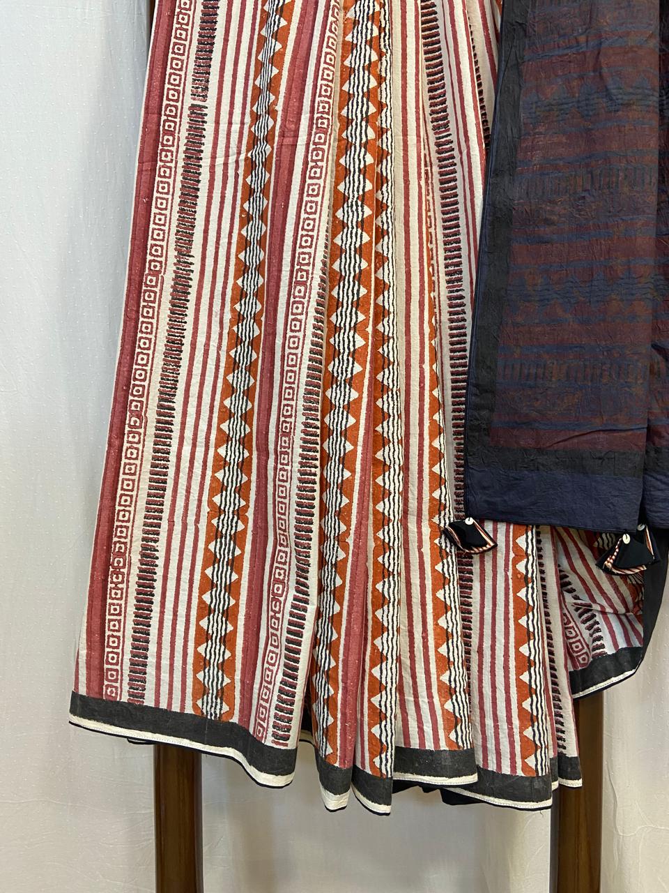 Cotton block printed saree