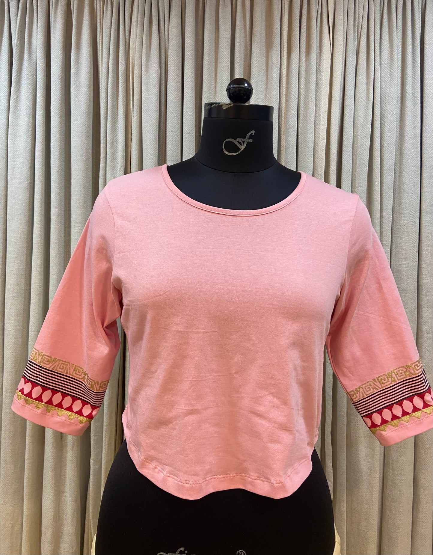 BLOCK PRINTED TSHIRT -LIGHT PINK