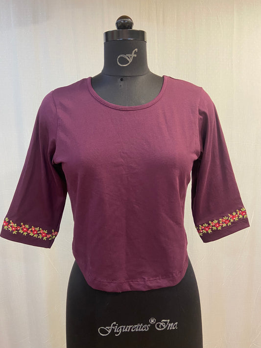 PHOOLWARI T-SHIRT BLOUSE - WINE