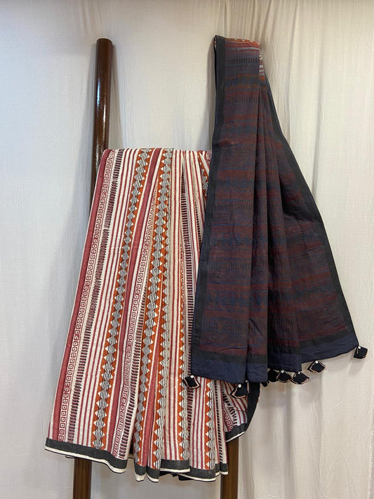 Cotton block printed saree